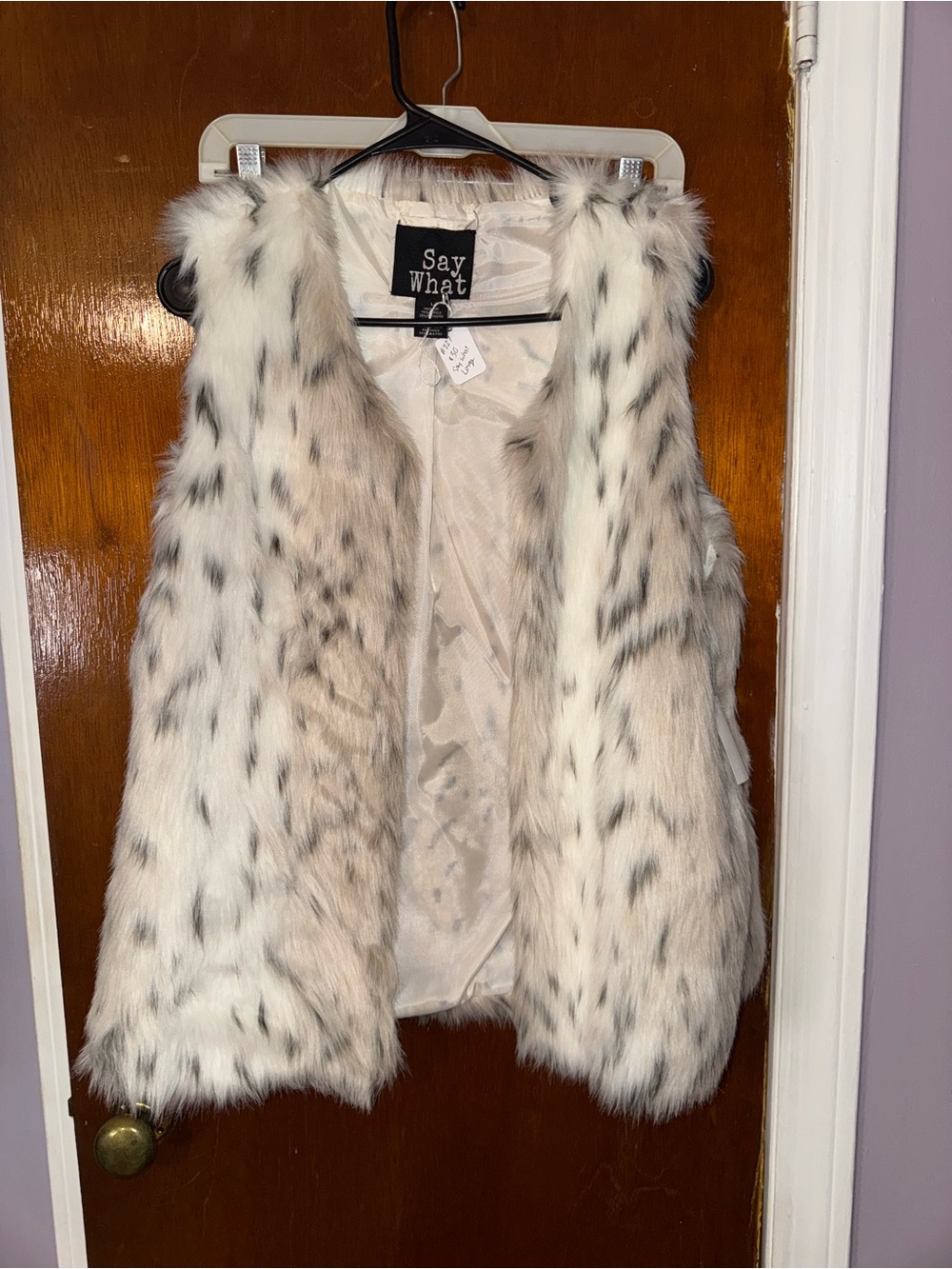 Say What? Faux Fur Spotted Vest in Cream & Black